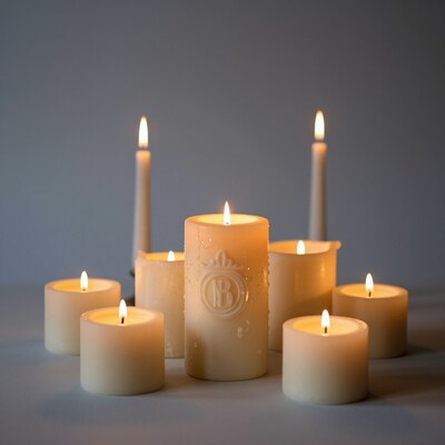 Lit Cream Candles with Monogram