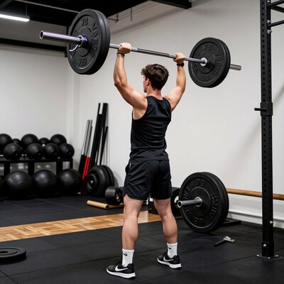 Man Overhead Pressing Barbell