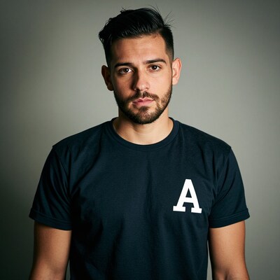 Man with beard in black t-shirt