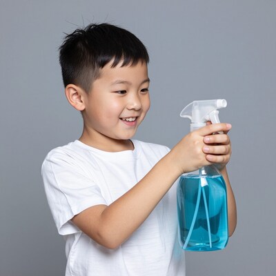 Asian boy with spray bottle