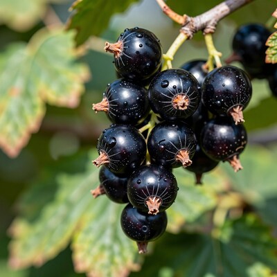 Blackcurrant berries on branch