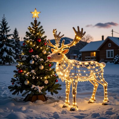 Christmas reindeer and tree