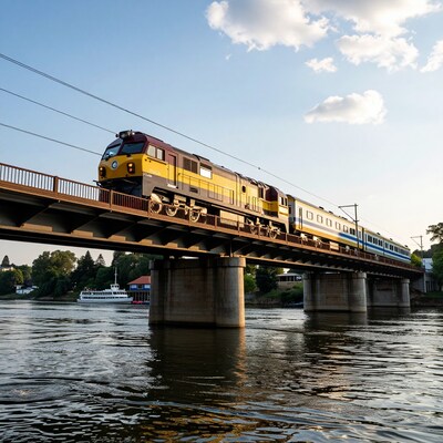 Train Crossing River Bridge