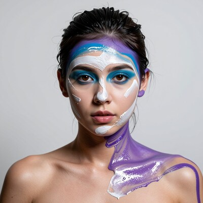 Woman with purple blue white face paint