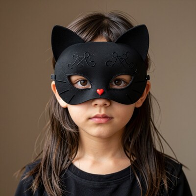 Girl in black cat mask