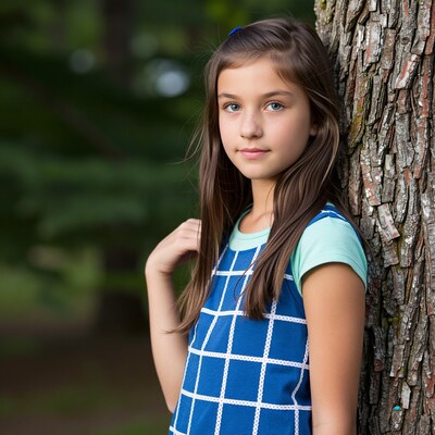 Young girl by tree