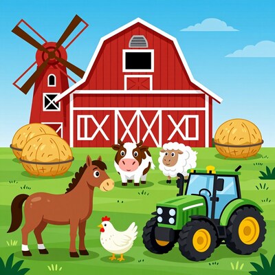 Cartoon Farm Animals Scene