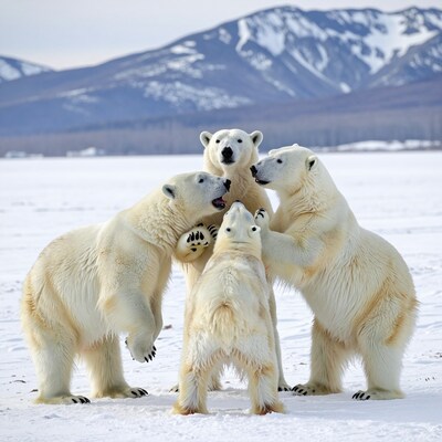 Polar Bears Playing in Snow