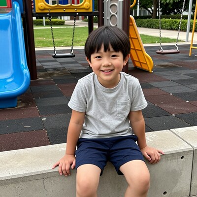 Smiling Asian boy at playground
