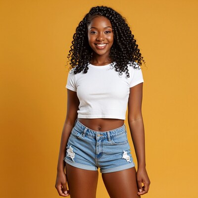 Smiling Black Woman in White Crop Top