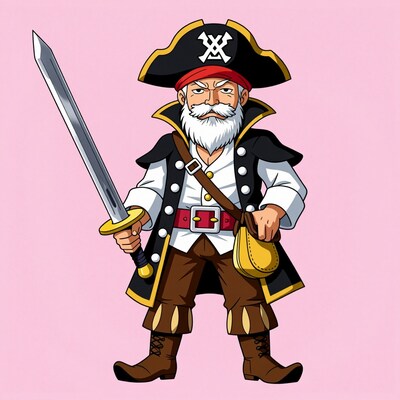 Cartoon Pirate Captain with Sword