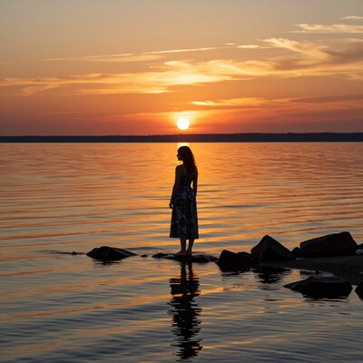 Woman at Sunset Lake