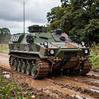 Armored tank in mud