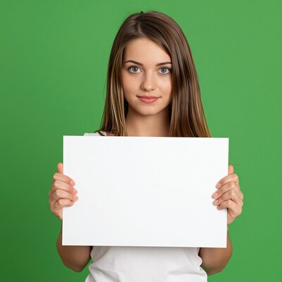 Woman holding blank sign