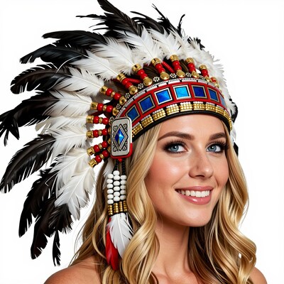 Blonde Woman in Native American Headdress