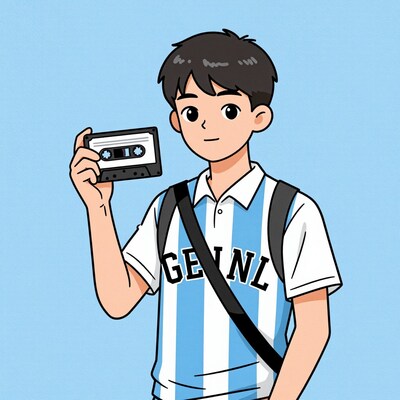 Boy holding cassette tape