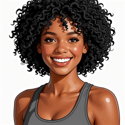 Smiling Black Woman Curly Hair