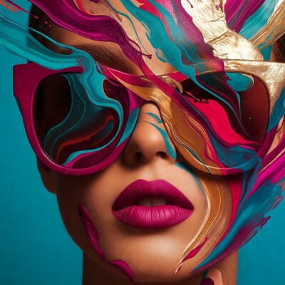 Woman with colorful paint sunglasses