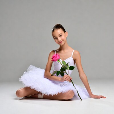 Young Ballerina with Pink Rose