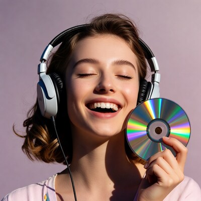 Woman with headphones and CD