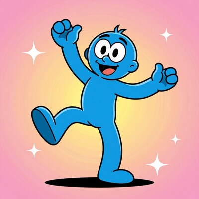 Happy Blue Cartoon Character Dancing