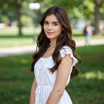 Young Woman in White Dress Park