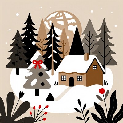 Winter Christmas Cabin Illustration