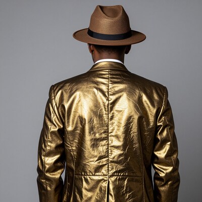 Man in Gold Jacket and Fedora Hat