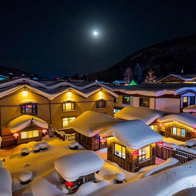 Snowy Village at Night