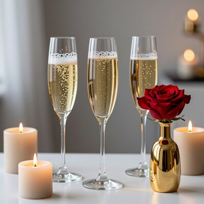 Champagne glasses with red rose