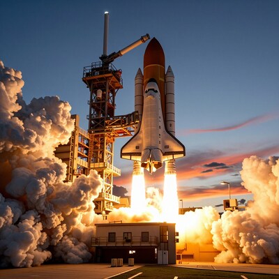 Space Shuttle Launch at Sunset