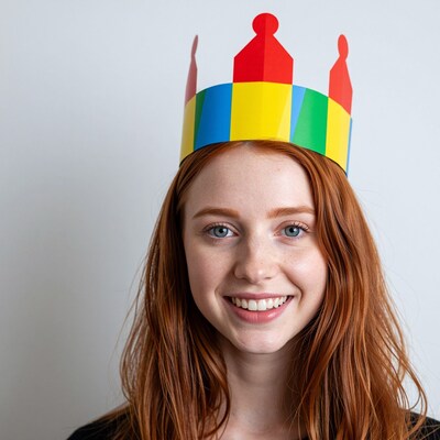 Woman with rainbow paper crown