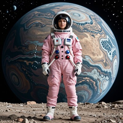 Female astronaut on alien planet