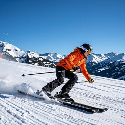 Woman skiing downhill