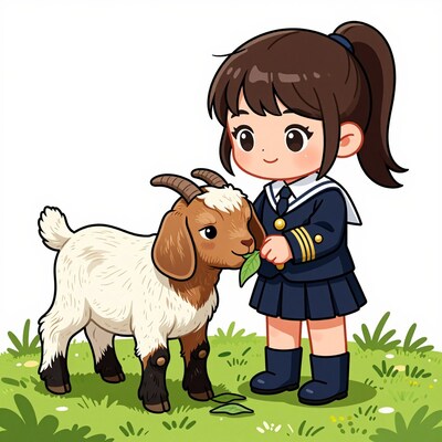 Girl feeding goat