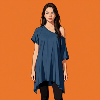 Woman in blue off-shoulder top