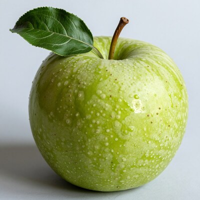 Green Apple with Leaf