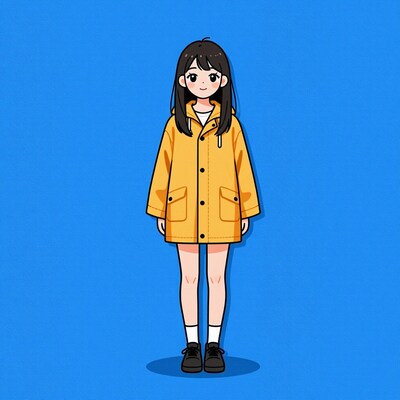 Anime girl in yellow raincoat