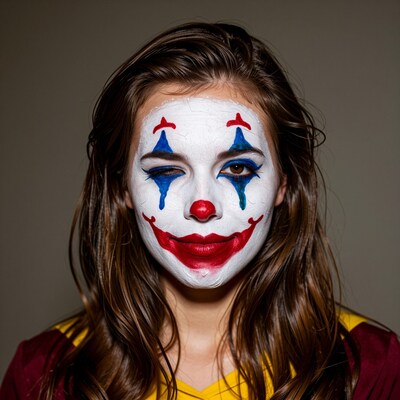 Woman with clown face paint