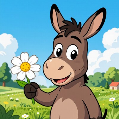 Cartoon donkey with flower