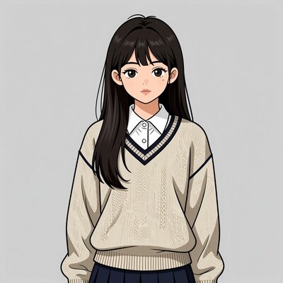 Anime schoolgirl in sweater