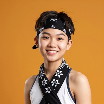 Smiling Asian boy with bandana