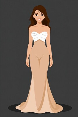 Woman in strapless beige gown