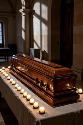 Wooden Coffin with Candles