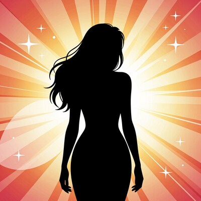 Woman silhouette sunset rays