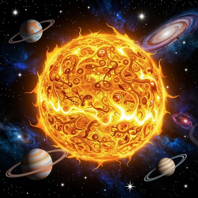 Fiery Sun with Planets