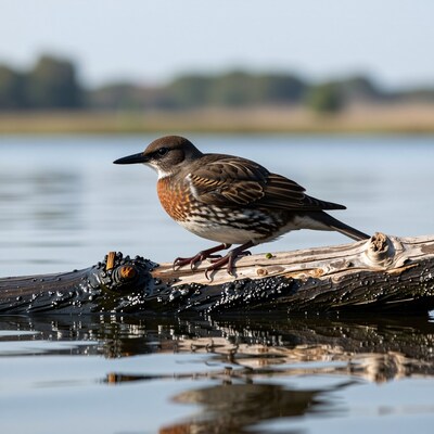 Rusty Blackbird on Log
