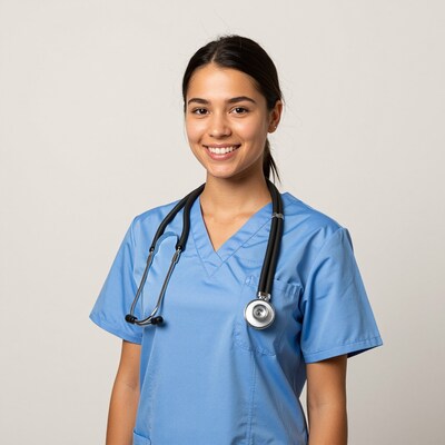 Smiling female nurse with stethoscope