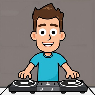 Cartoon DJ Boy Mixing Music