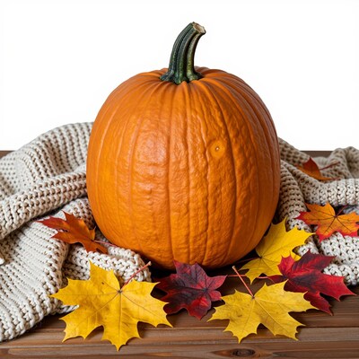 Pumpkin with autumn leaves